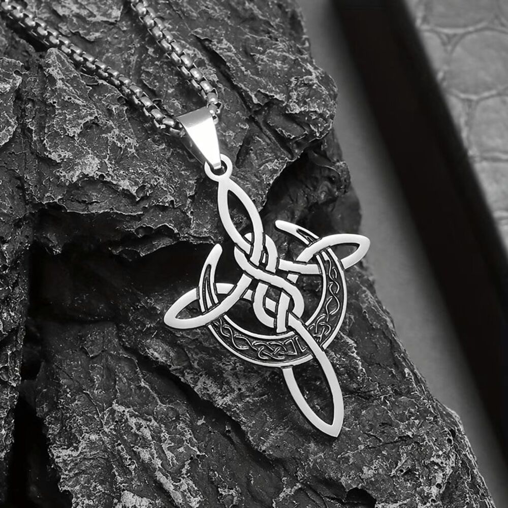 Celtic Trinity Knot Crescent Moon Stainless Steel Pendant Necklace